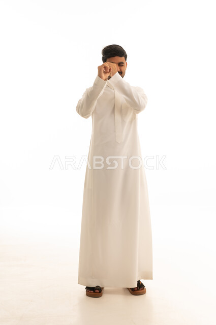 Saudi Man in Traditional White Thobe Full Body Shot