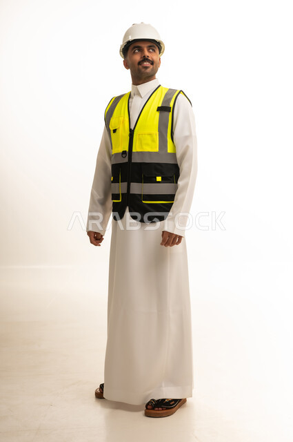 Saudi Engineer in Safety Vest on White Background