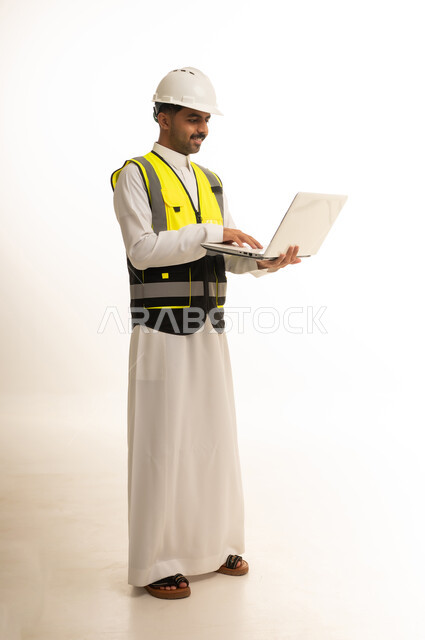 Saudi Engineer with Laptop on White Background