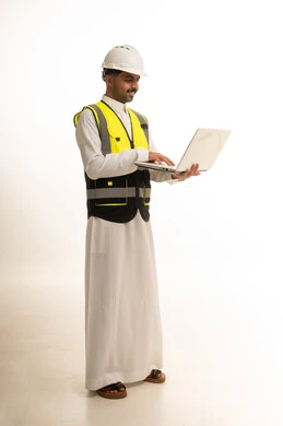 Saudi Engineer with Laptop on White Background