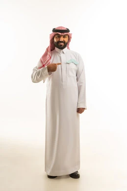 Saudi Man in Thobe with Movember Mustache Symbol
