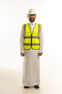 Saudi Male Engineer in Traditional Thobe and Safety Gear