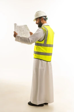 Saudi Male Engineer Holding Construction Blueprint