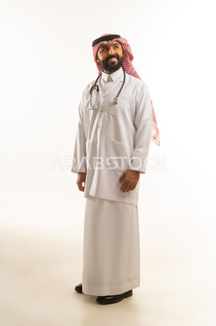 Saudi Male Physician in Traditional Dress and Lab Coat