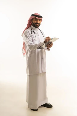 Saudi Male Doctor with Clipboard and Stethoscope