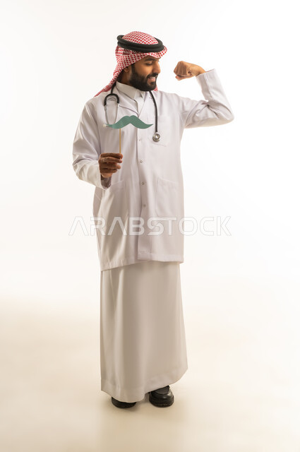 Saudi Doctor Holding Mustache Prop for Men's Health