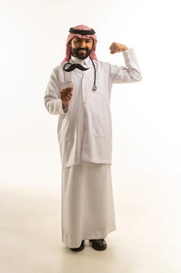Saudi Male Doctor in Traditional Dress with Stethoscope