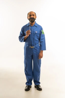 South Asian Worker in Blue Jumpsuit with Mustache