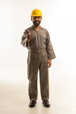 South Asian Worker in Safety Helmet Thumbs Up