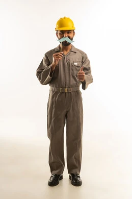 Saudi Construction Worker with Mustache Prop and Thumbs Up