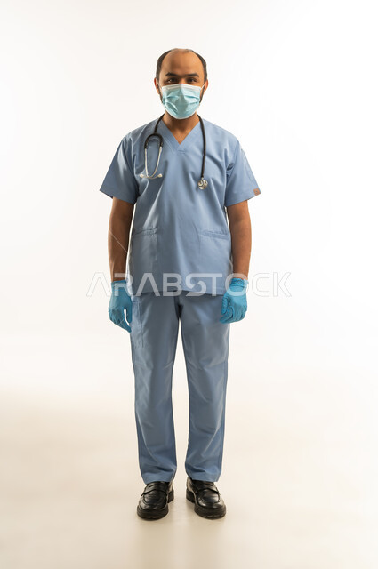 Middle Eastern Male Doctor in Blue Medical Scrubs