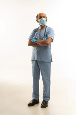 Arab Male Doctor in Blue Medical Scrubs