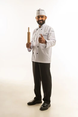 Arab Male Chef Holding Rolling Pin with Thumbs Up