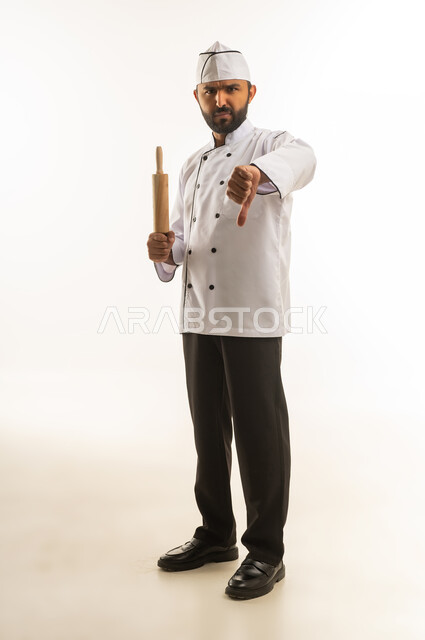 South Asian Chef with Thumbs Down Gesture