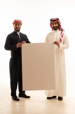 Saudi and Kurdish Men Holding Blank White Board