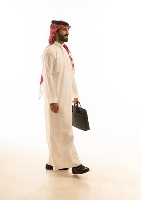 Saudi Businessman Walking with Briefcase on White Background