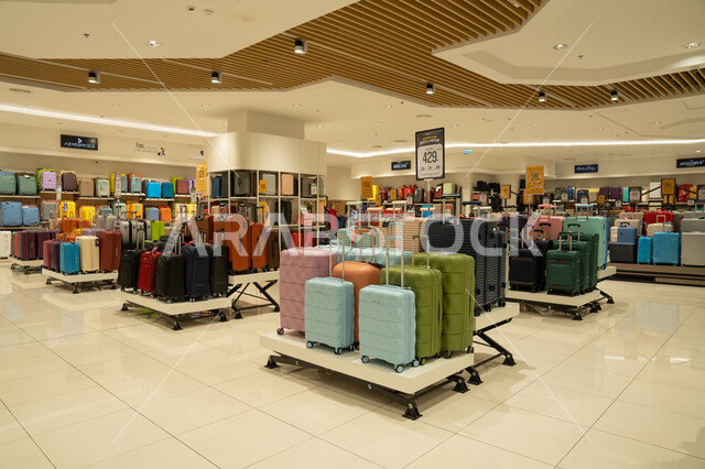 Modern Luggage Store Display with Colorful Suitcases