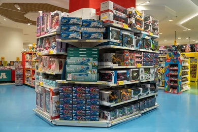 أرفف عرض في متجر ألعاب للأطفال