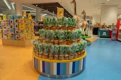 Dancing Cactus Plush Toys on Display in Toy Store