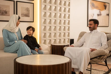 Saudi Family in Modern Living Room Interior