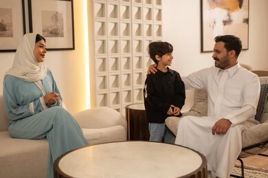 Saudi Family in Modern Living Room at Home