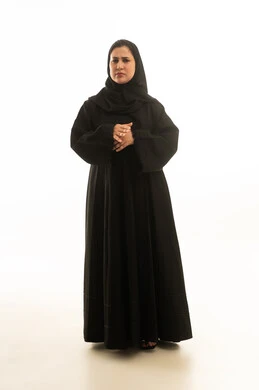 Saudi Woman in Black Abaya on White Background