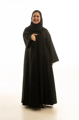 Saudi Woman in Black Abaya Handshake White Background