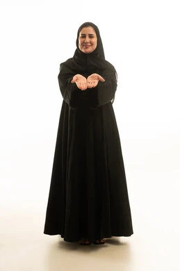 Saudi Woman in Black Abaya on White Background