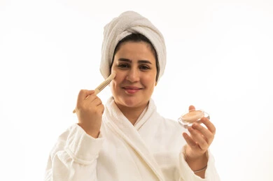 Saudi Woman Skincare Routine in White Bathrobe Saudi Woman Skincare Routine in White Bathrobe