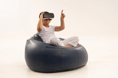 Arab Boy Using Virtual Reality VR Headset on White Background