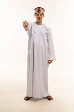 Omani Boy Traditional Clothing Thumbs Down Gesture