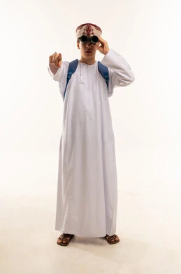 Omani Boy with Binoculars on White Background