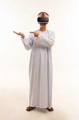 Omani Man Wearing VR Headset on White Background