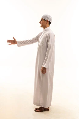 Arab Man in Traditional Thobe Handshake Greeting
