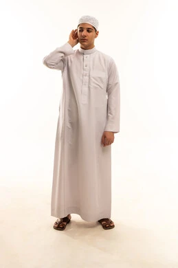 Saudi Man in Traditional White Thobe Studio Shot