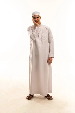 Saudi Man in White Thobe with Toothache Pain