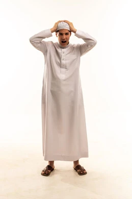 Stressed Saudi Man Shouting in Traditional White Thobe