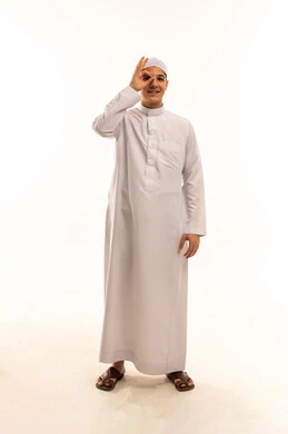Saudi Man in Thobe Making OK Gesture White Background