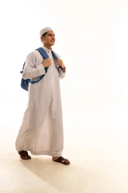 Saudi Male Student with Backpack on White Background