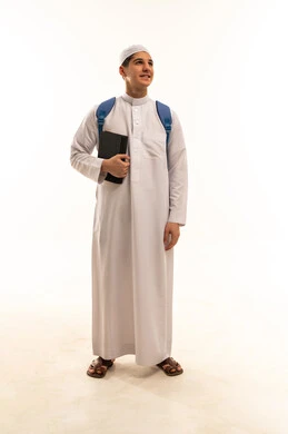 Saudi Student with Tablet and Backpack in Studio