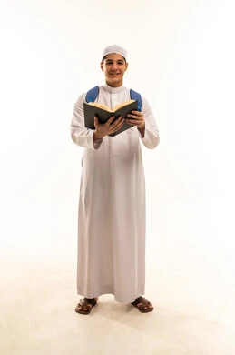 Arab Student in White Thobe Holding Book