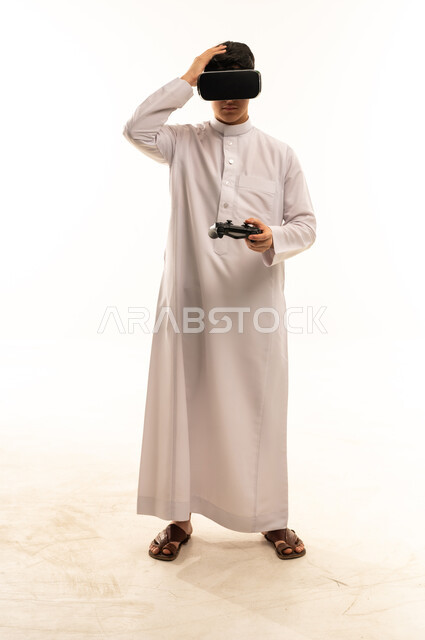 Saudi Man with VR Headset and Gaming Controller