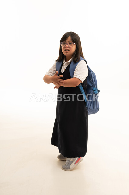 Saudi Schoolgirl with Down Syndrome in Studio
