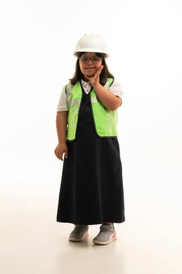 Saudi Girl with Down Syndrome in Construction Safety Gear