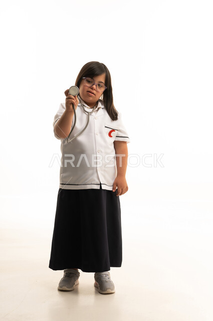 Saudi Girl with Down Syndrome in Medical Uniform