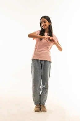 Saudi Girl Making Heart Shape Hand Gesture White Background Saudi Girl Making Heart Shape Hand Gesture White Background