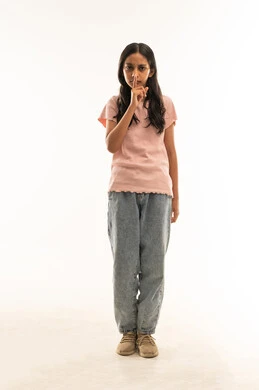 Arab Girl Silence Gesture on White Background