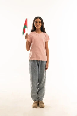 Omani Girl Holding Oman Flag on White Background