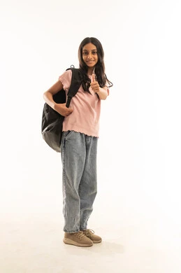 Saudi Girl with Backpack Giving Thumbs Up