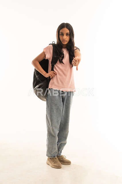 Arab Girl Student Giving Thumbs Down Gesture